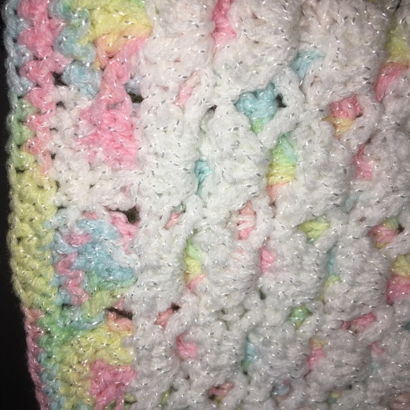 Homemade Baby Blanket knit white & pastels 40”x30” - Picture 7 of 7